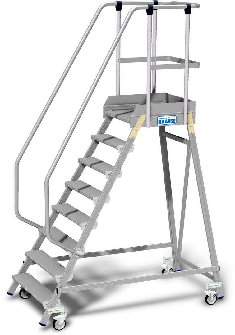 Односторонняя передвижная лестница с платформой, с плинтусом и высоким ограждением KRAUSE Stabilo 4 ст.