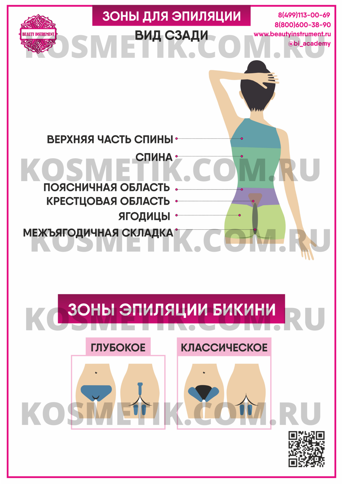 Плакат для косметолога "Зоны для эпиляции вид сзади"