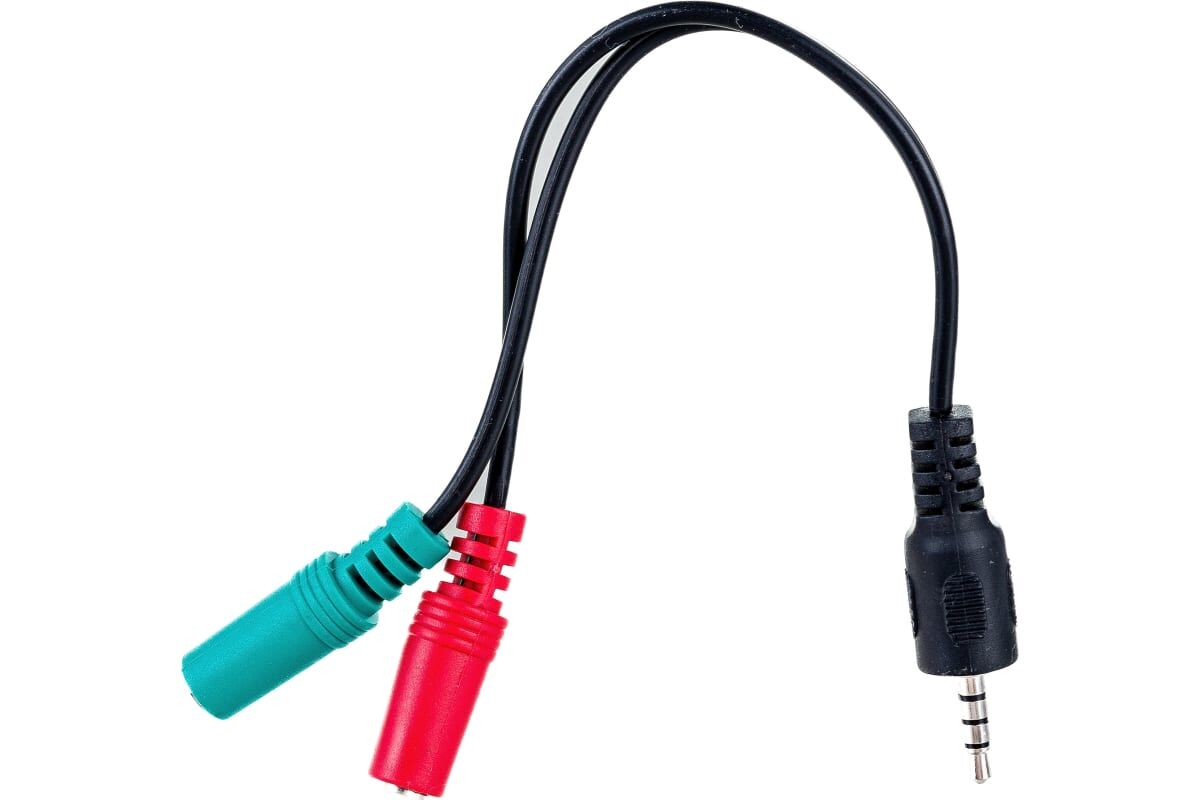 Переходник шт.3,5 4pole - 2гн.3,5 наушники + микрофон (черный) шнур 20см "Cablexpert" 3