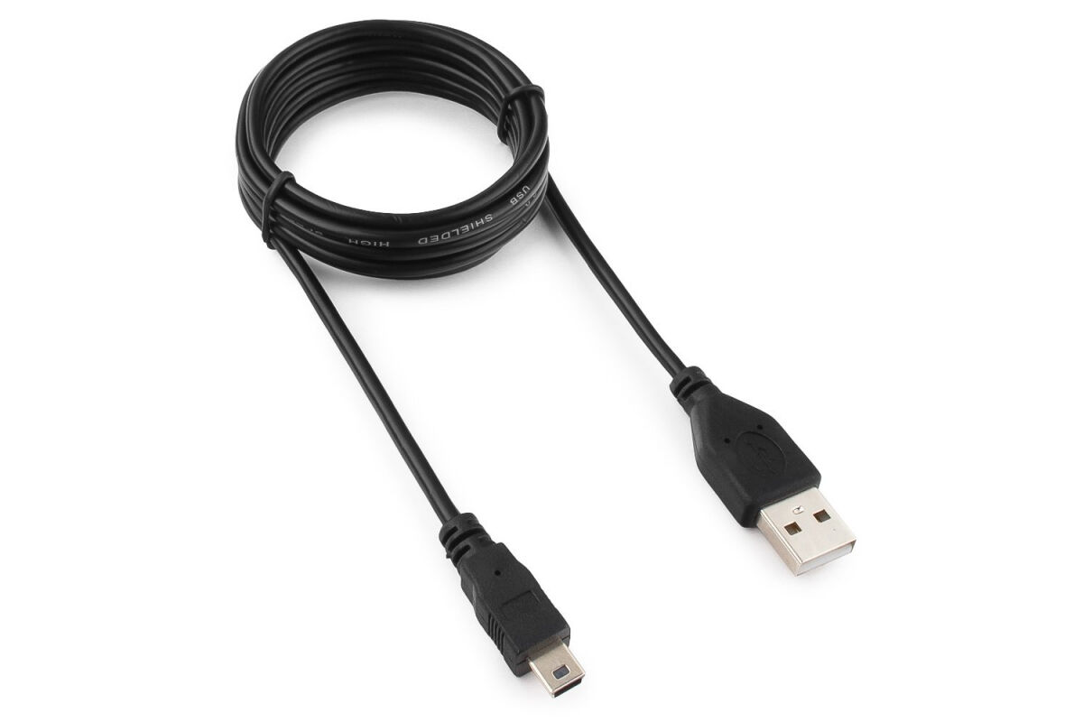 Шнур USB (A)шт. - 5 pin mini USBшт. 1,8м, черный "Гарнизон" 1
