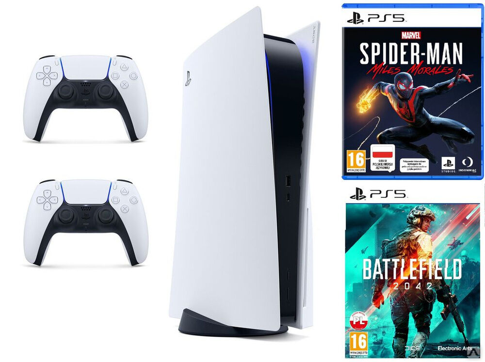 Игровая приставка Sony PlayStation 5 + контроллер DualSense + игра Battlefield 2042 + игра Spider-Man: Miles Morales