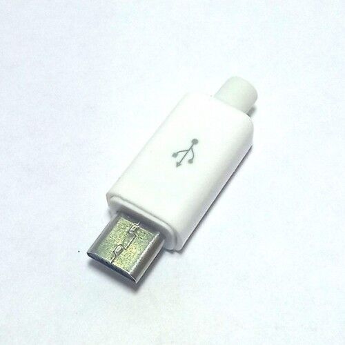 Штекер на кабель micro USB 5pin в корпусе, с хвостиком (белый)