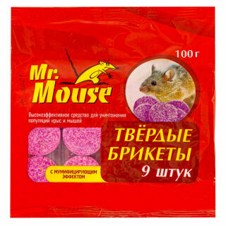 Mr.Mouse (Мистер Маус) приманка от грызунов, крыс и мышей (пакет) (твердые брикеты), 100 г Mr. Mouse