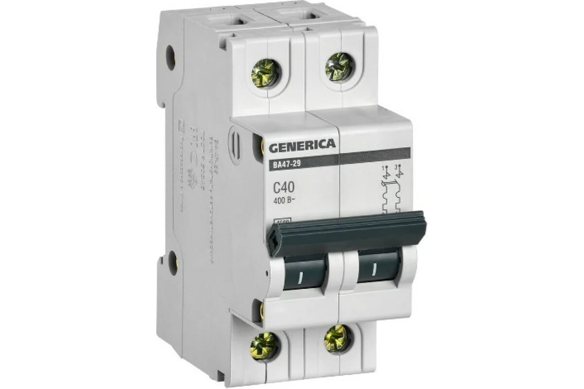Автоматический выключатель GEN-2-040-C, ВА47-29, 2Р, 40А, 4,5кА, х-ка С, (шт.)