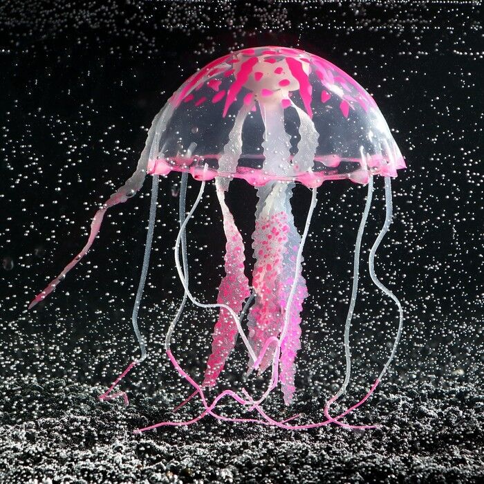 Декор для аквариума из силикона Медуза с неоновым эффектом розовая, 10*10*20,5см, 7108871