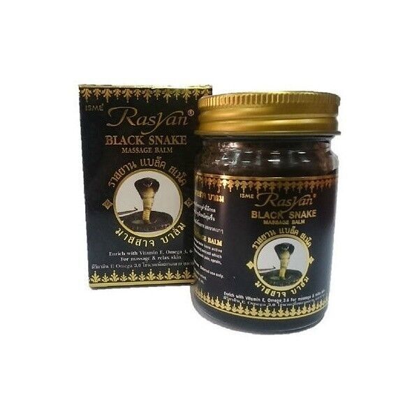 Бальзам Тайский черный Rasyan массажный из ЗМЕИ для расслабления мышц и питания кожи, 50 гр