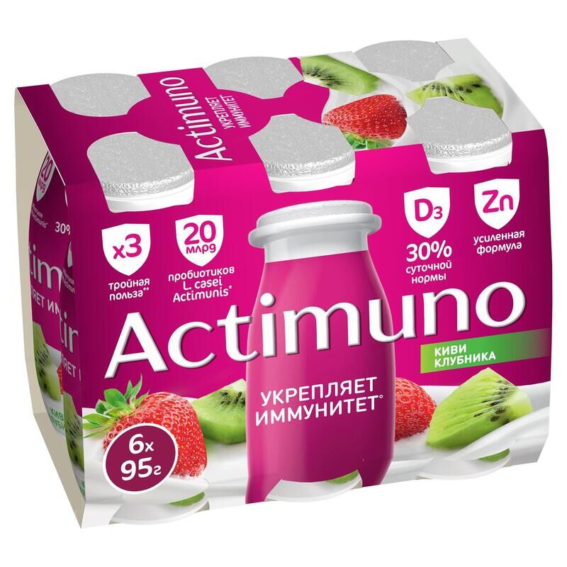 Кисломолочный напиток Actimuno киви-клубника 1.5 % (6 штук по 95 г) NoName
