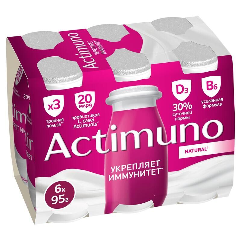 Кисломолочный напиток Actimuno натуральный 1.6 % (6 штук по 95 г) NoName