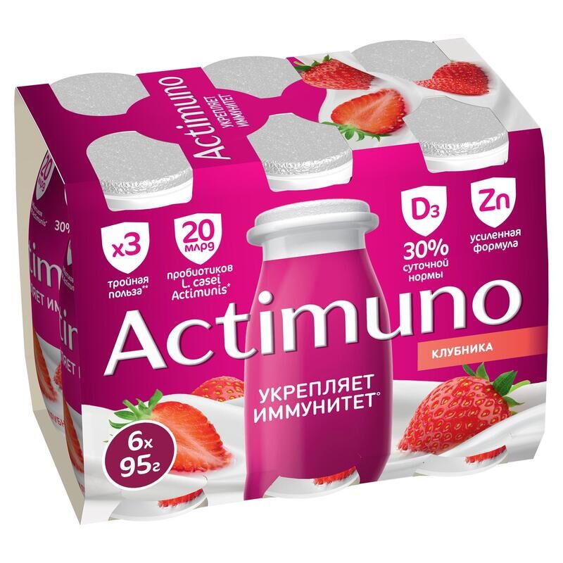 Кисломолочный напиток Actimuno клубничный 1.5 % (6 штук по 95 г) NoName