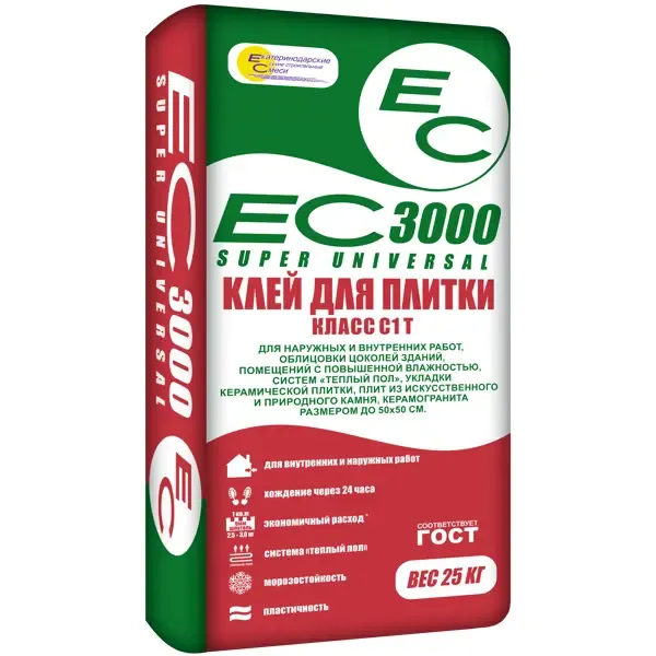 Клей для плитки ЕС 3000 цвет серый 25 кг EC ЕС3000