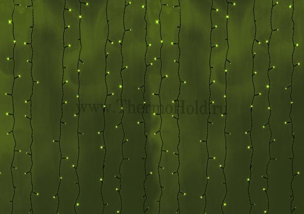 Гирлянда новогодняя "Светодиодный Дождь" 2х3м, постоянное свечение, черный провод, 220В, Зеленый