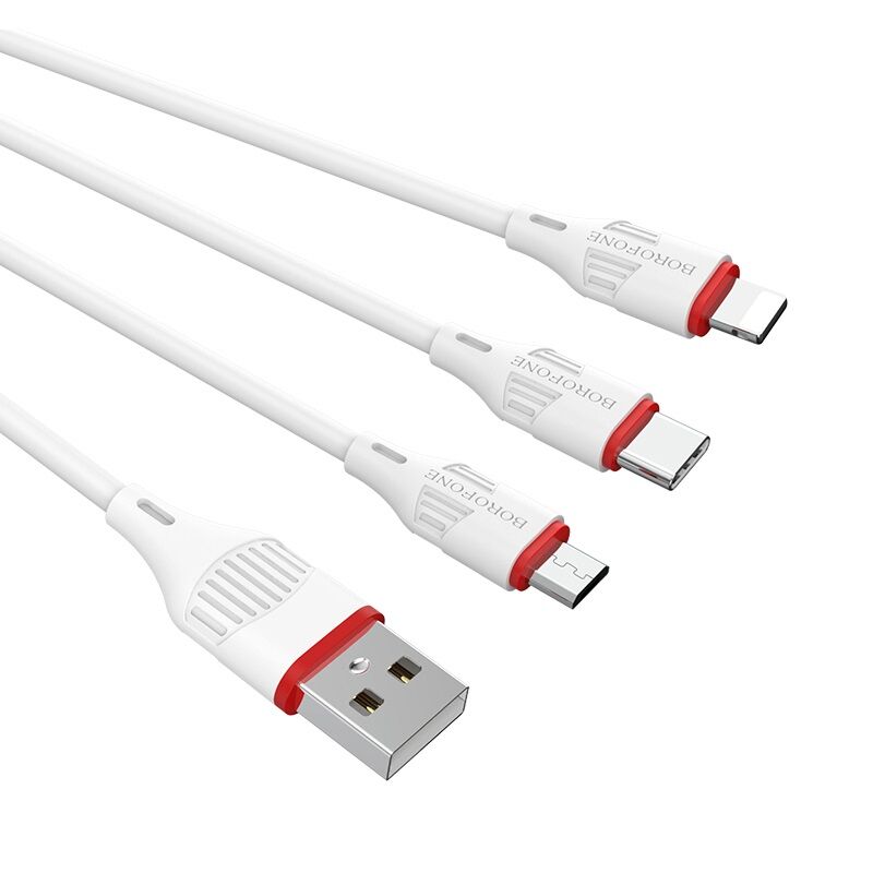 USB кабель 3в1 (Lightning, microUSB, Type-C) 1,0м, белый BX17 "Borofone" 1