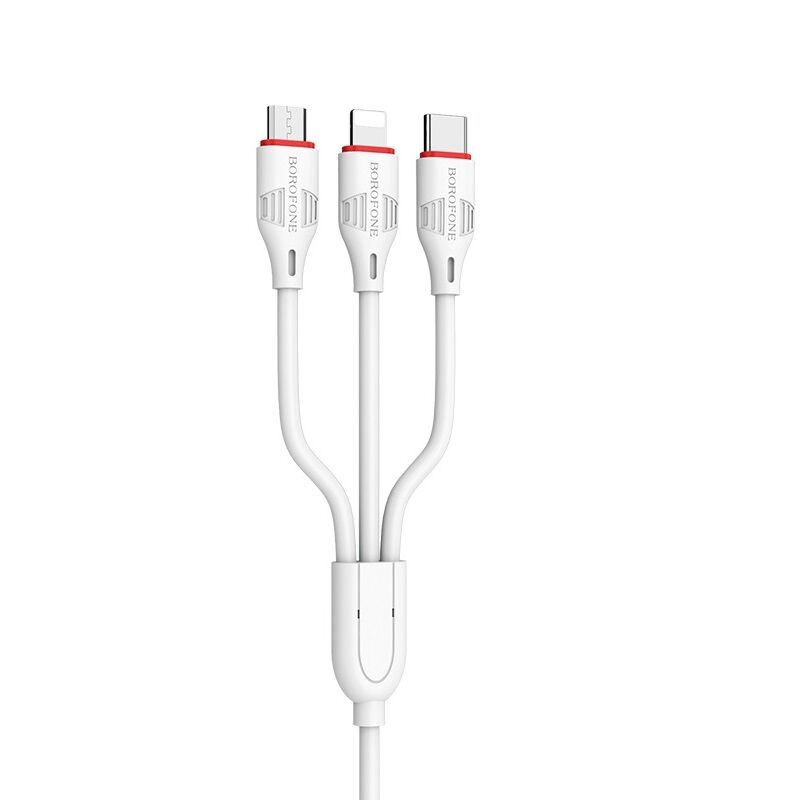USB кабель 3в1 (Lightning, microUSB, Type-C) 1,0м, белый BX17 "Borofone" 3