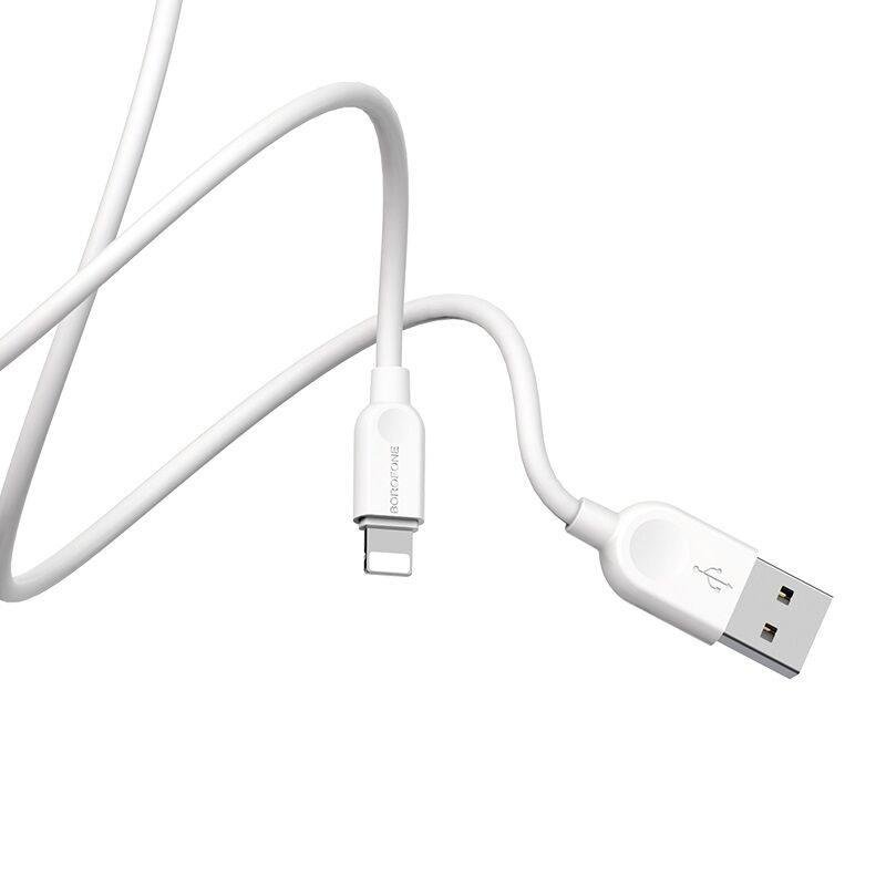 USB кабель шт.USB (A) - шт.Lightning 2,0м, 2,4A силиконовый, белый BX14 "Borofone" 2