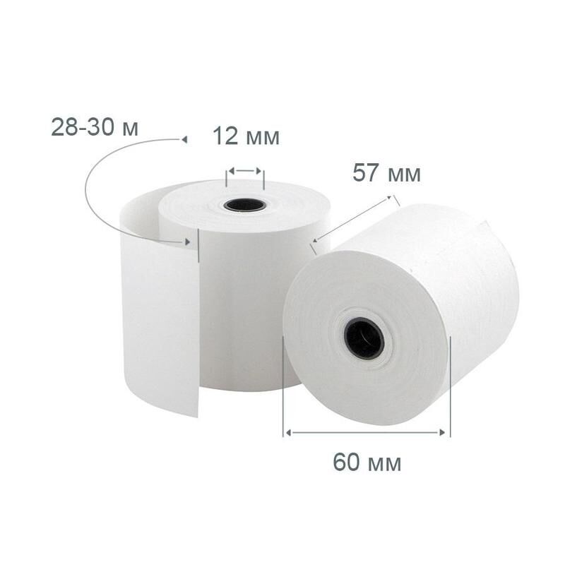 Ролики для касс из офсетной бумаги Promega jet 57 мм (диаметр 60 мм, намотка 28-30 м, втулка 12 мм, 15 штук в упаковке)
