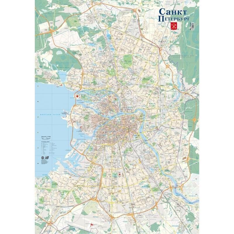 Настенная карта Санкт-Петербурга территориально-административная 1:35 000 NoName