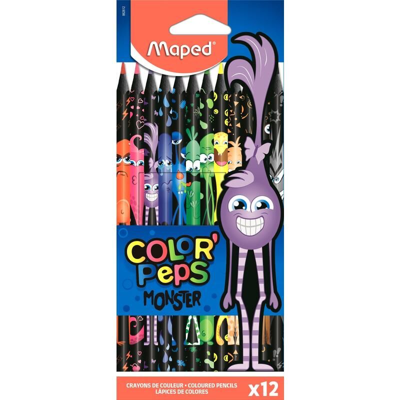 Карандаши цветные Maped Color'Peps Black Monster 12 цветов трехгранные (862612)