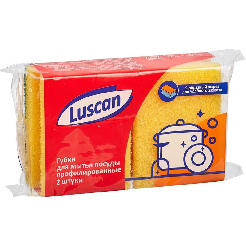 Губки для мытья посуды Luscan поролоновые 90х65х38 мм 2 штуки в упаковке