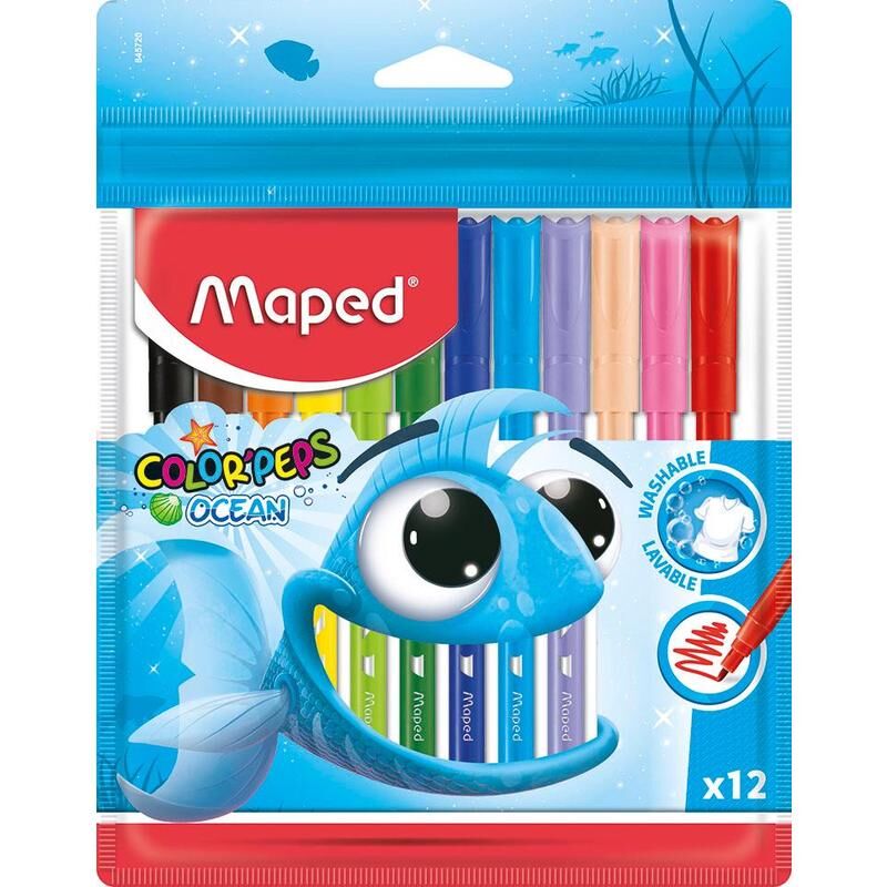 Фломастеры Maped Color'peps ocean 12 цветов смывающиеся с вентилируемыми колпачками (845720)