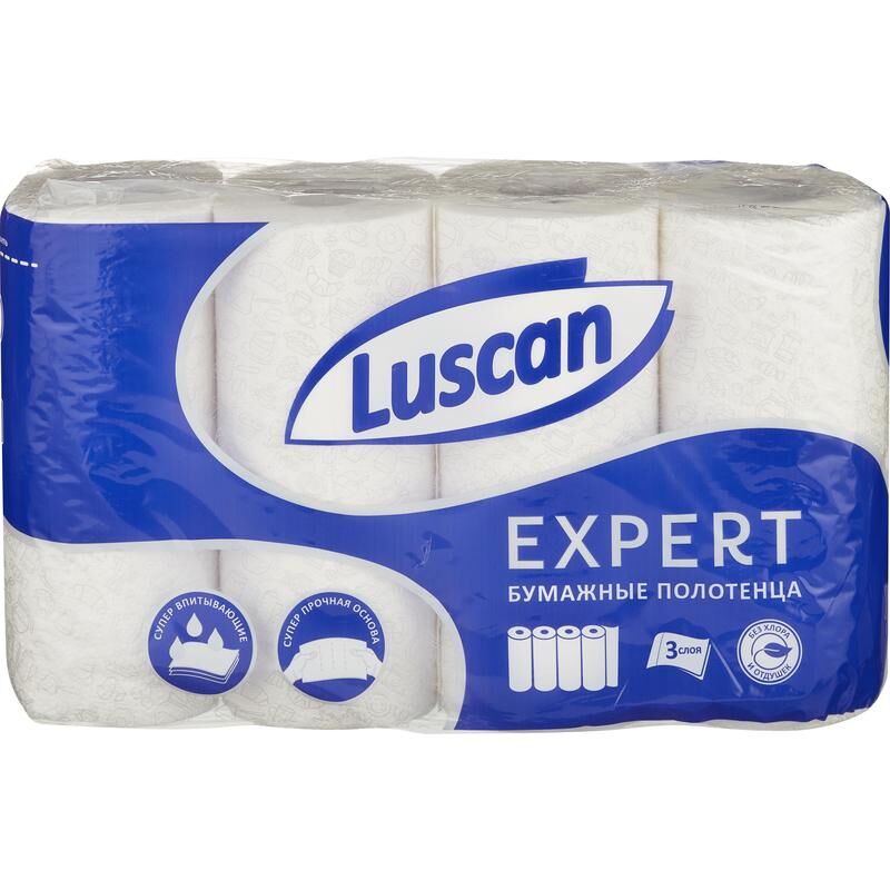 Полотенца бумажные Luscan Expert 3-слойные белые 4 рулона по 11.25 метров