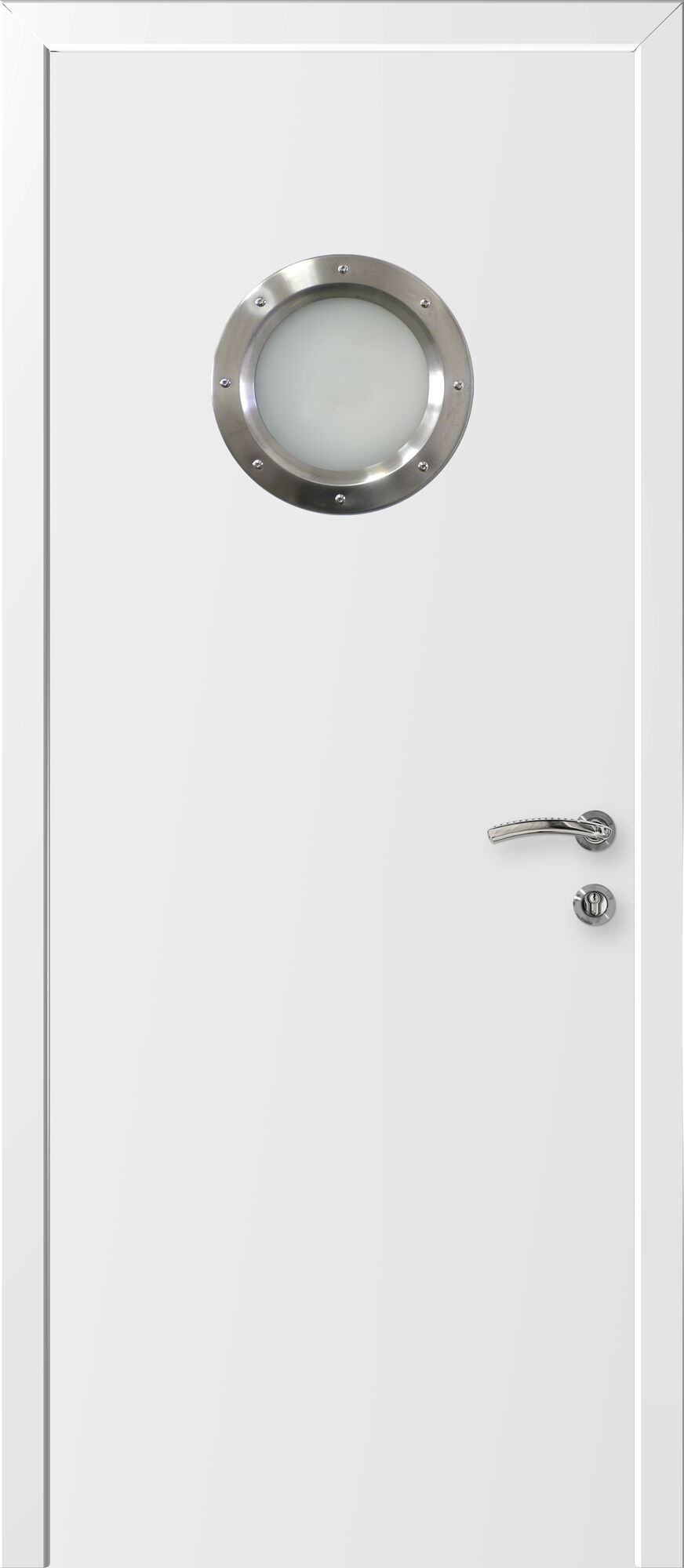 Дверь межкомнатная белая пластиковая одностворчатая KAPELLI-Classic с илюминатором