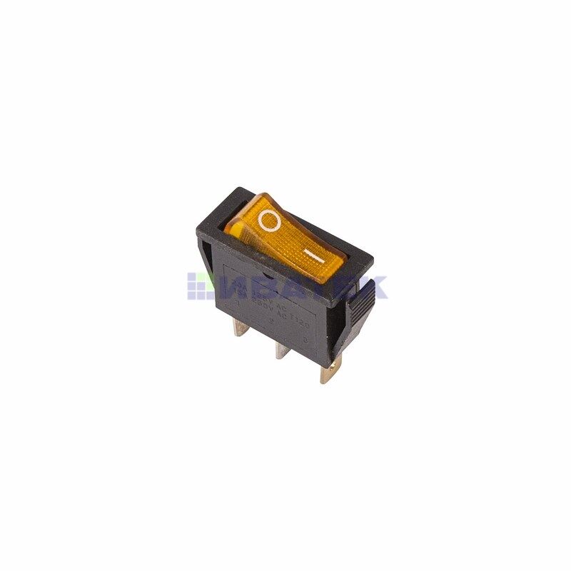 Выключатель клавишный 250V 15А (3с) ON-OFF желтый с подсветкой REXANT (уп 10шт)