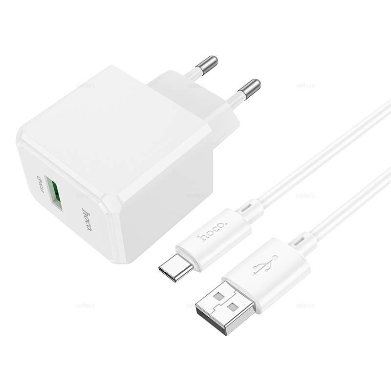 Адаптер постоянного тока Hoco CS12A, 1гн.USB 5В, 3,0А QC3.0, 18W, + кабель шт.USB-A - шт.Type-C, белый 2
