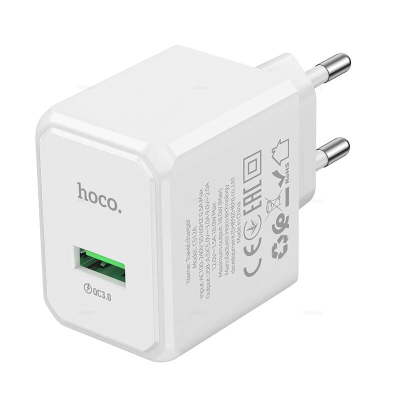 Адаптер постоянного тока Hoco CS12A, 1гн.USB 5В, 3,0А QC3.0, 18W, белый 1