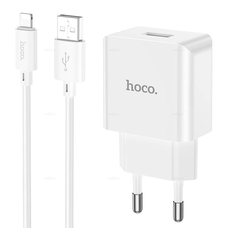 Адаптер постоянного тока Hoco C106A, 1гн.USB 5В,2,1А + кабель Lightning, белый 4