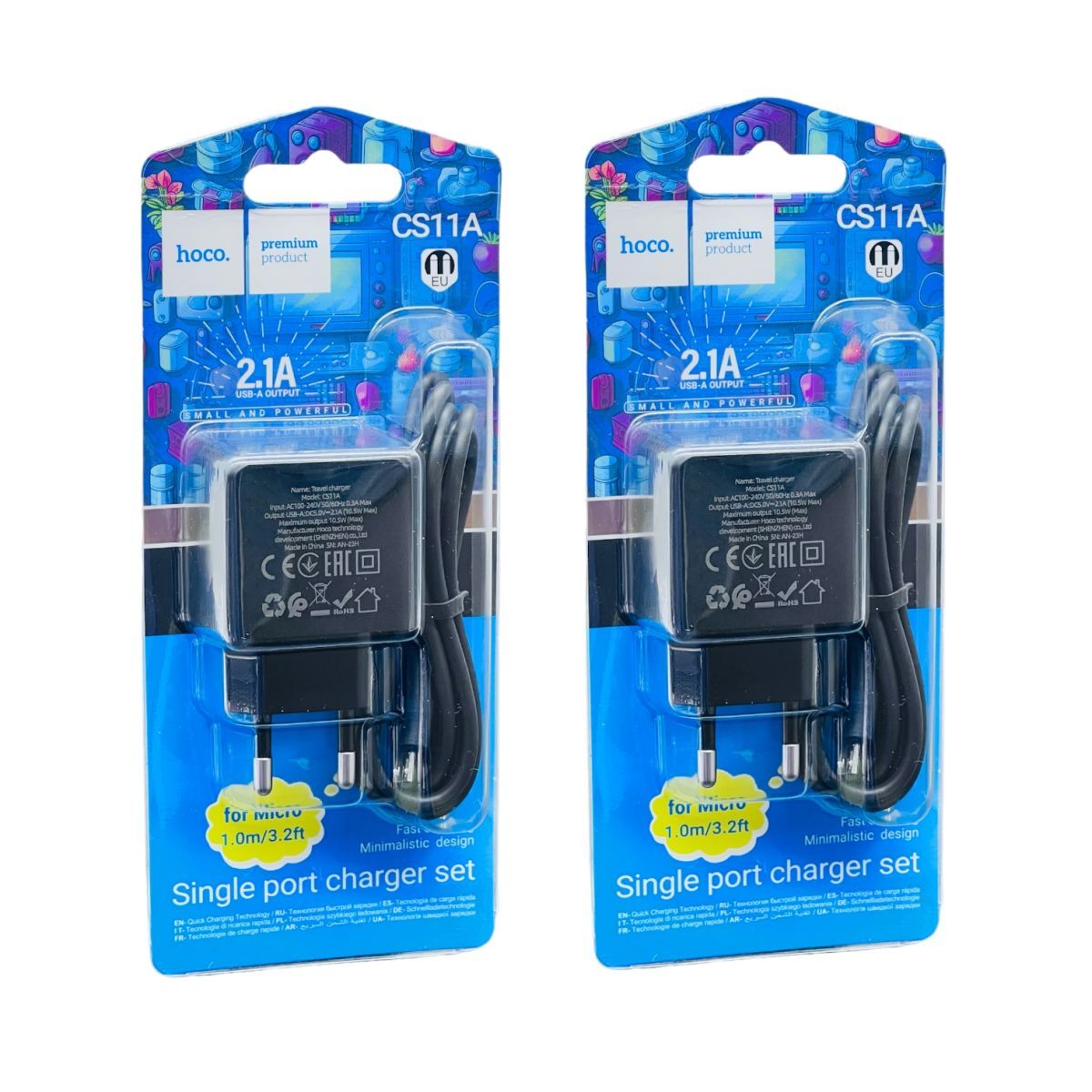 Адаптер постоянного тока Hoco CS11A, 1гн.USB 5В,2,1А + кабель micro USB, чёрный 3