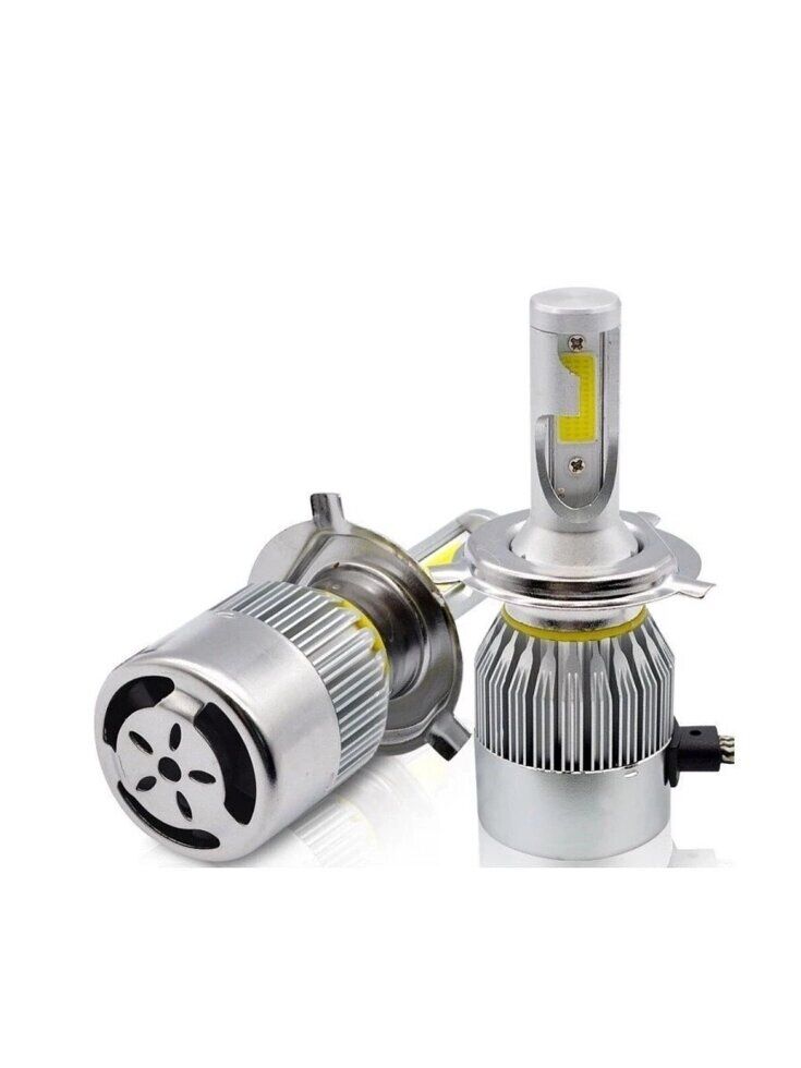 Лампа светодиодная H4 для авто 2шт. LED C6 (ярче ксенона) 12/24V 6000K 3800Lm Лампочки автомобильные