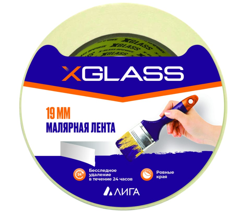 Лента клейкая малярная X-glass 19мм*50м арт.6391, (96шт/коробка)