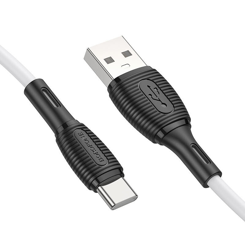 USB кабель шт.USB (A) - шт.Type-C "Borofone" BX86, 3,0А, 1.0м, силиконовый, белый 1