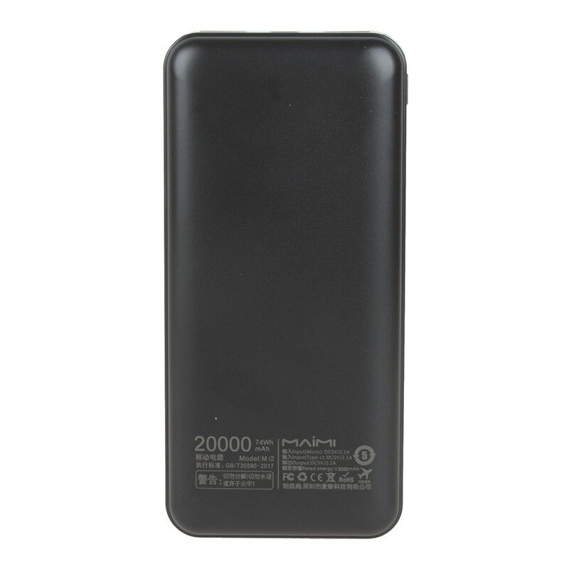 Портативный аккумулятор 20000mAh 2гн.USB 5V, 2.1А, черный "Maimi" Mi2 3