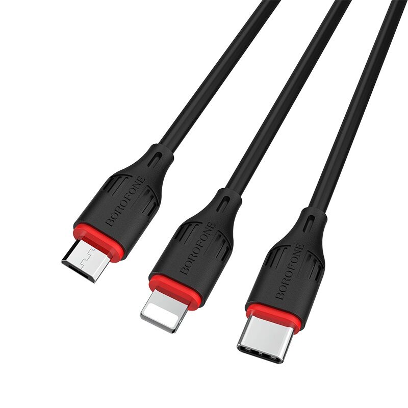 USB кабель 3в1 (Lightning, microUSB, Type-C) 1,0м, черный BX17 "Borofone" 1