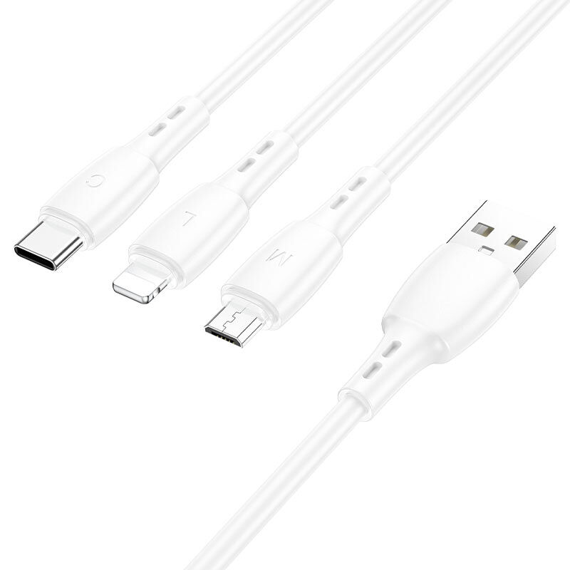 USB кабель 3в1 (Lightning, microUSB, Type-C) 1,0м, белый BX71 "Borofone" 2