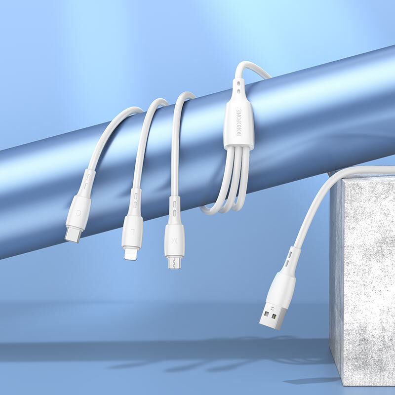 USB кабель 3в1 (Lightning, microUSB, Type-C) 1,0м, белый BX71 "Borofone" 3