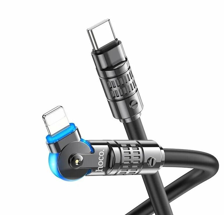 USB кабель шт.Type-C - шт.Lightning 1,2м, 3,0A PD27W, поворотный коннектор, чёрный U118 Hoco 1