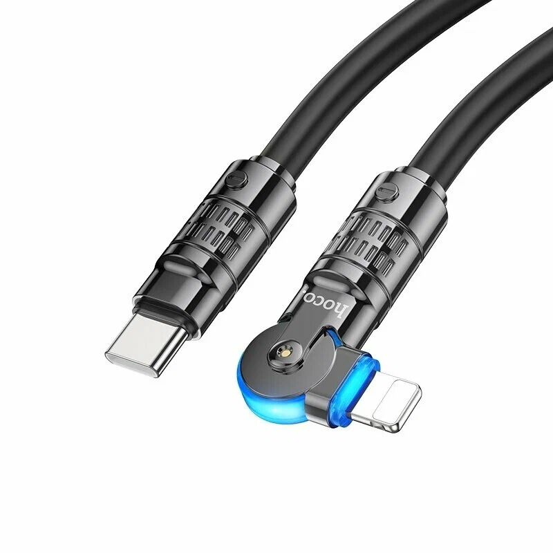 USB кабель шт.Type-C - шт.Lightning 1,2м, 3,0A PD27W, поворотный коннектор, чёрный U118 Hoco 2