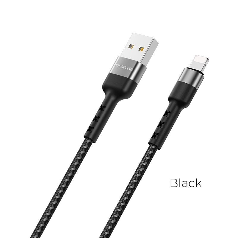 USB кабель шт.USB (A) - шт.Lightning "Borofone" BX34 2.4A, 1м, нейлон, черный 1