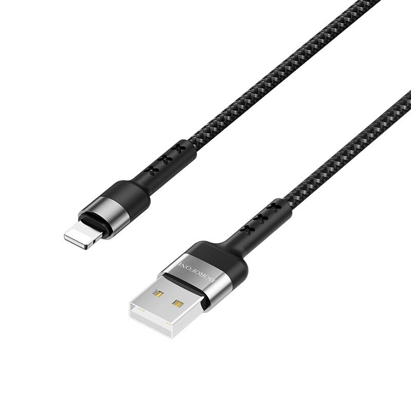 USB кабель шт.USB (A) - шт.Lightning "Borofone" BX34 2.4A, 1м, нейлон, черный 2