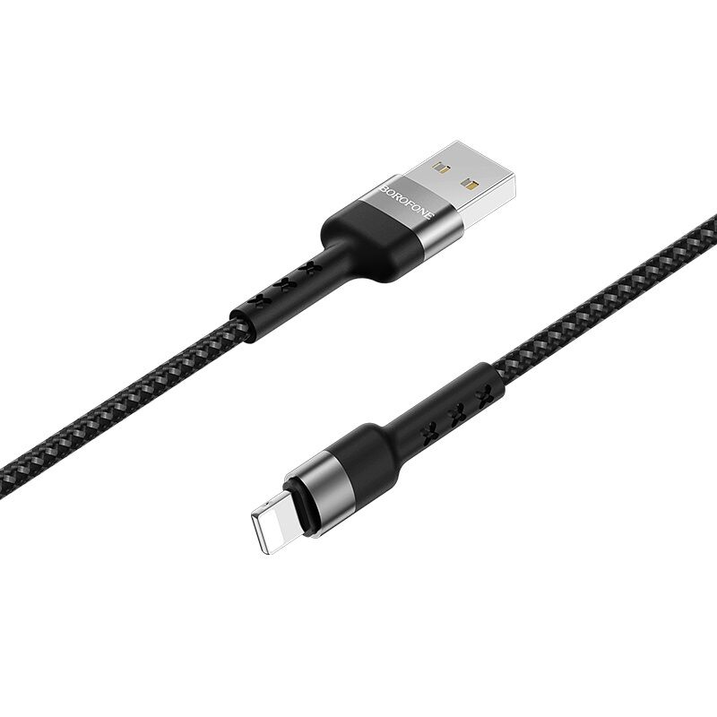USB кабель шт.USB (A) - шт.Lightning "Borofone" BX34 2.4A, 1м, нейлон, черный 3