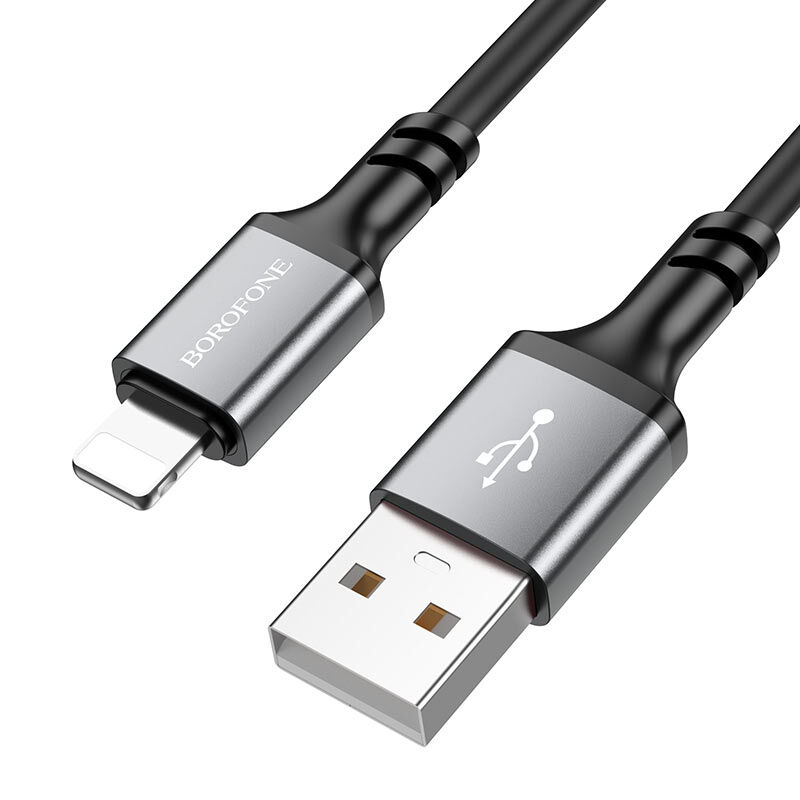 USB кабель шт.USB (A) - шт.Lightning 1,0м, 2,4A силиконовый, черный BX83 "Borofone" 1