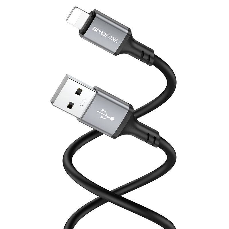 USB кабель шт.USB (A) - шт.Lightning 1,0м, 2,4A силиконовый, черный BX83 "Borofone" 2