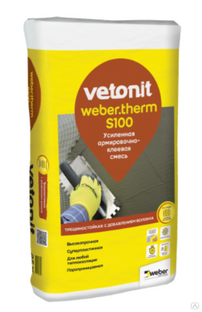 Усиленная армировочно-клеевая смесь Vetonit weber.therm S100 25кг (48шт/пал) 