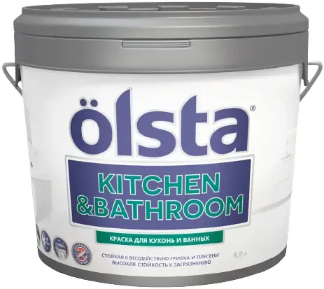 Краска для кухонь и ванных Olsta Kitchen & Bathroom 9 л королевская глубокая изумрудная база C №182C Deep Emerald 00