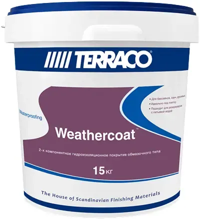 Покрытие двухкомпонентное цементное гидроизоляционное Terraco Weathercoat 15 кг 10 кг компонент A + 5 кг компонент B сер