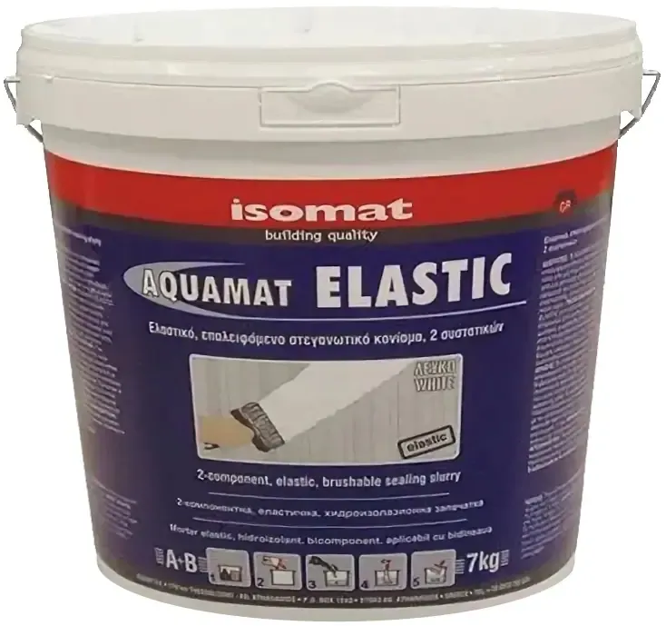 Эластичный обмазочный гидроизоляционный раствор Isomat Aquamat Elastic 7 кг 1 мешок * 5 кг+ 1 канистра * 2 кг белый