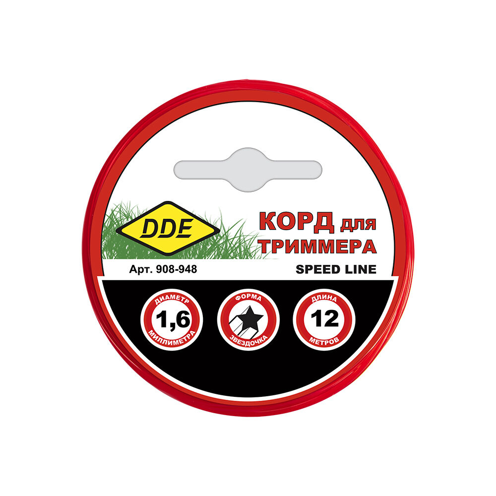 Корд триммерный DDE "Speed line" (звезда) 1,6 мм х 12 м, красный