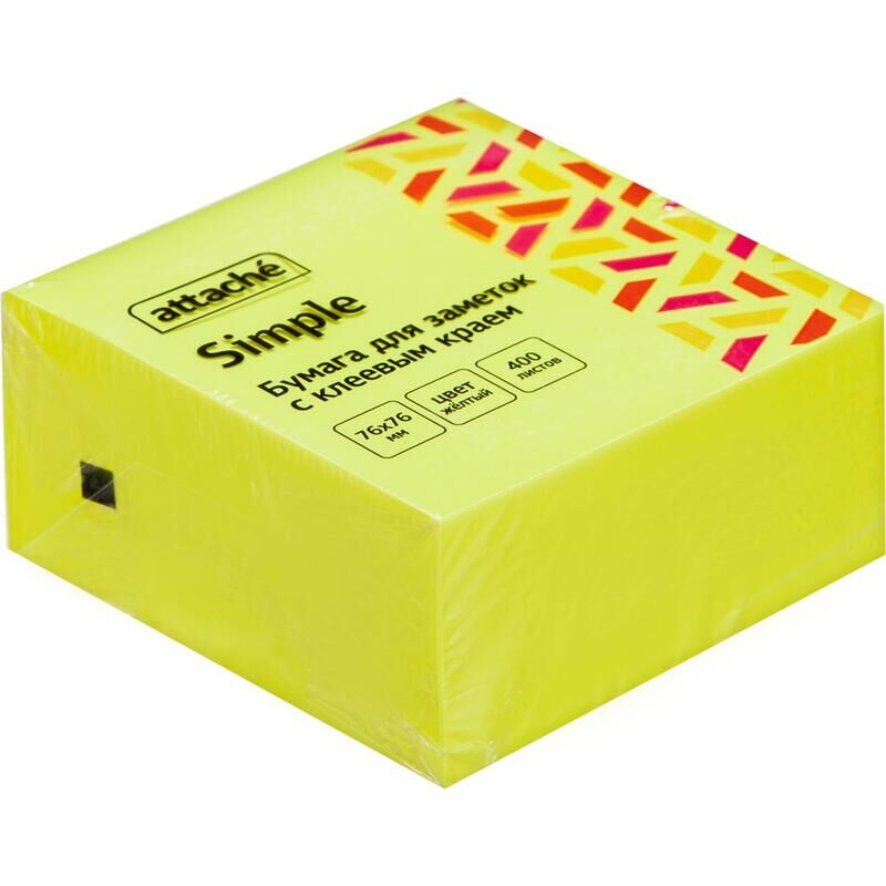 Стикеры Attache Simple 76х76 мм неоновые желтые (1 блок на 400 листов)